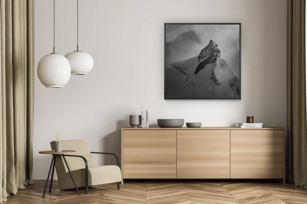 living room wall decor - black and white swiss alps mountain picture - photo corno nero and ludwigshohe spaghetti tour