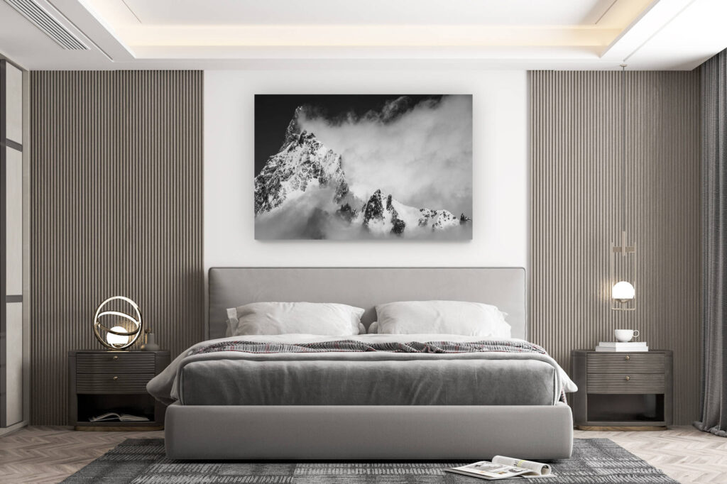 Wanddekoration Zimmer Design - Kauf eines großformatigen Bergfotos - Foto Mont-Blanc -Foto Alpen. dent du Géant Blick von der Helbronner Spitze