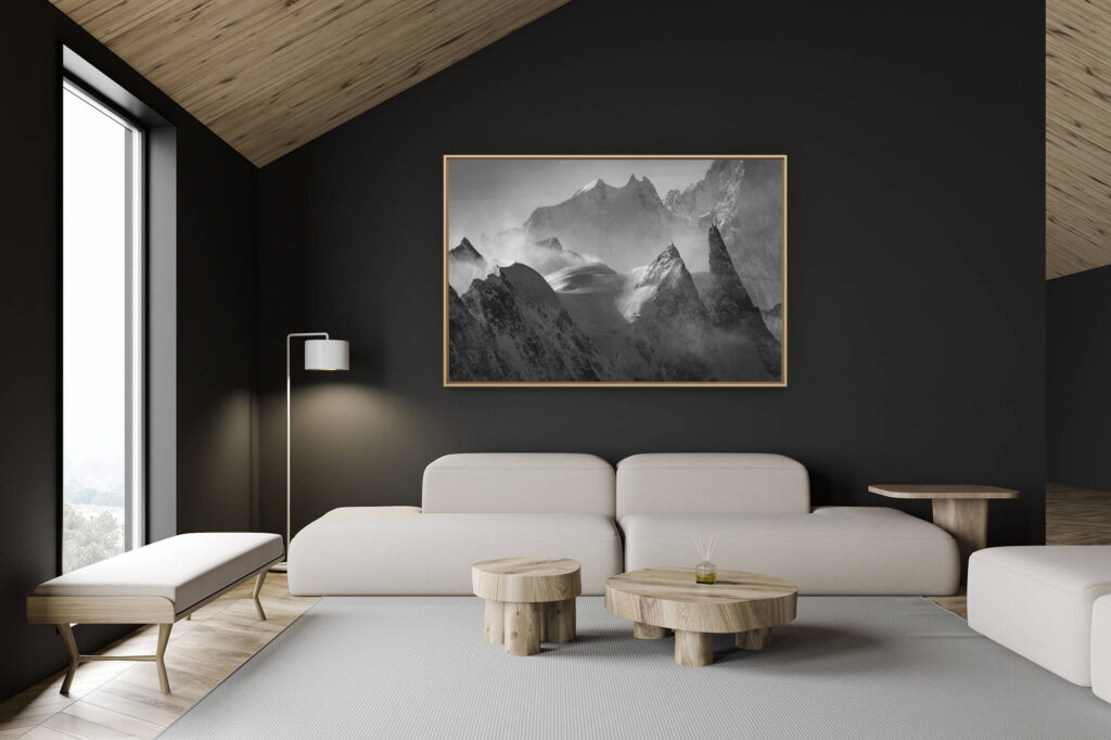 swiss chalet decoration - swiss chalet interior - large format mountain photos - La dent du Géant - mont blanc massif photos - Peuterey and Aiguille blanche de Peuterey
