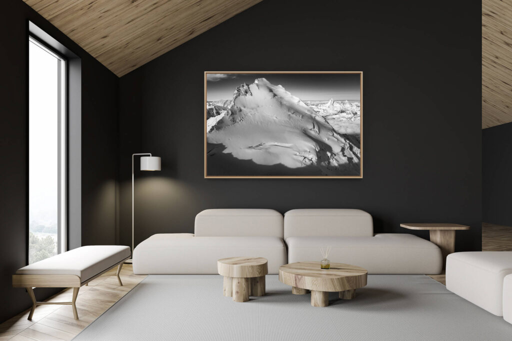 Dekoration Schweizer Chalet - Inneneinrichtung Schweizer Chalet - Bergfoto im Großformat - Gletscherfoto Berg schwarz-weiß - Foto vom Cervin - Foto vom Dom höchster Schweizer Gipfel - Berg und Schnee