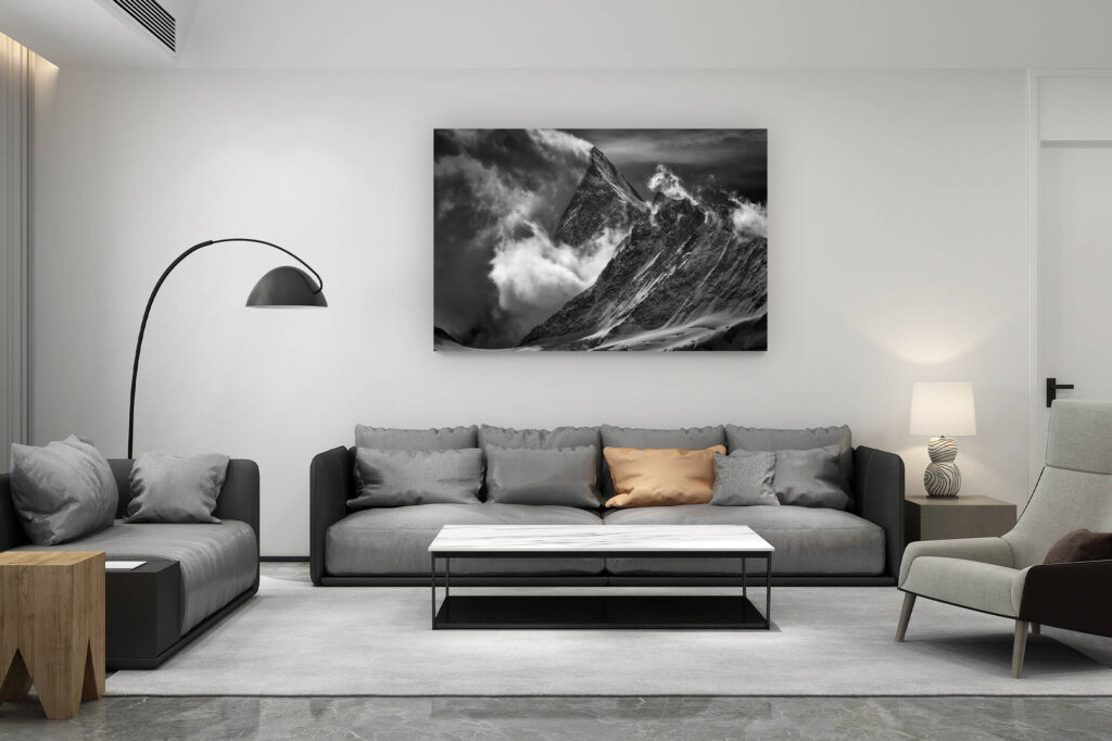 zeitgenössische Schweizer Wohnzimmerdekoration - Geschenk für Schweizer Bergliebhaber - Berner Alpen - Berglandschaftsfoto - Finsteraarhorn Ansicht von Grindelwald