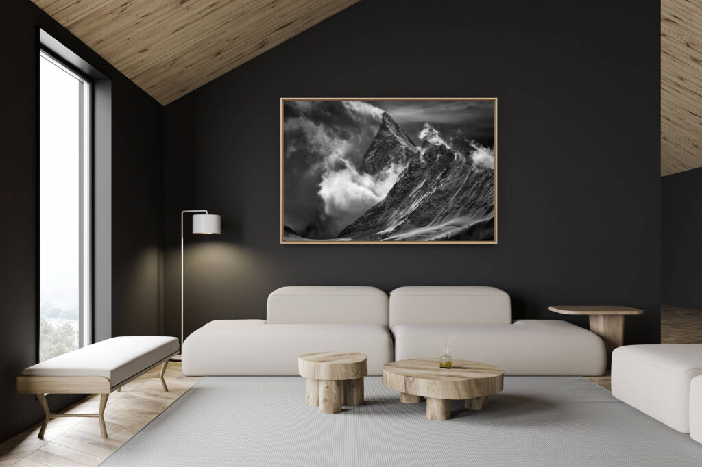 swiss chalet decoration - swiss chalet interior - big mountain picture - bernese alps - mountain landscape picture - Finsteraarhorn view Grindelwald