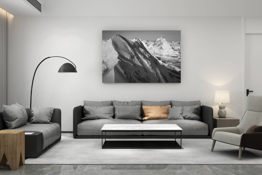 zeitgenössische wohnzimmerdekoration schweiz - geschenk für bergfreunde schweiz - Zermatt Schweiz - Lyskamm - Zermatt-Tal: berg im herbst in schwarz-weiss
