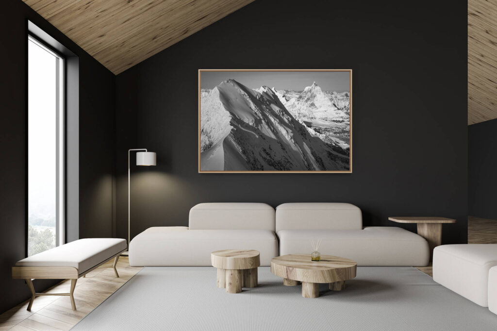 dekoration schweizer chalet - innenausstattung schweizer chalet - großformatiges bergfoto - Zermatt Schweiz - Lyskamm - Zermatt-Tal: Berge im Herbst in Schwarz-Weiß
