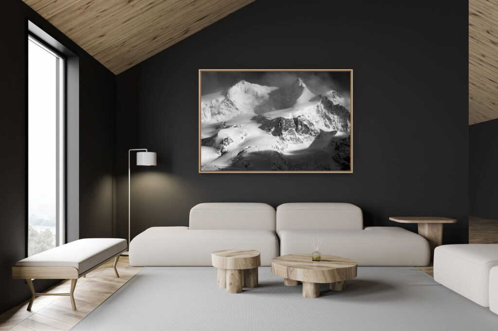swiss chalet decoration - swiss chalet interior - mountain photo large size - snow photo Valley of Zermatt - Nordend - Dufourspitze - Zumsteimspitze
