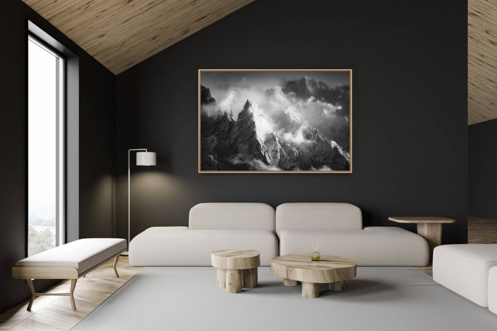 Dekoration Schweizer Chalet - Interieur Schweizer Chalet - Bergfoto Grossformat - Bergfoto chamonix - Peuterey - Aiguille Verte in einem Meer von Wolken und Nebel in den Bergen