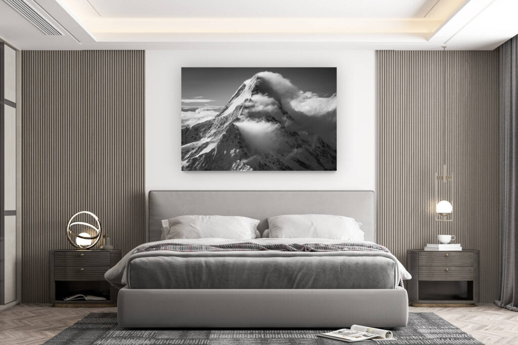 wall decorations - buy large mountain pictures - Black and white mountain landscape picture of the Lauteraarhorn and Schreckhorn in the Alps in the canton of Bern, Switzerland