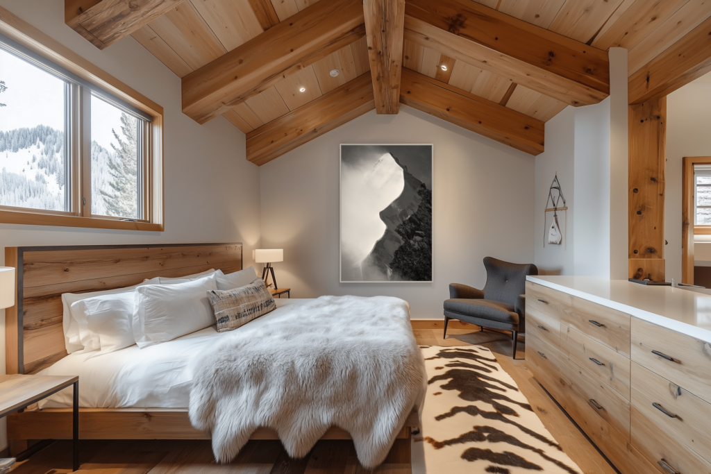Biancograt - Pizzo Bianco déco chambre chalet suisse rénové - photo noir et blanc panoramique montagne grand format - Biancograt Pizzo Bianco