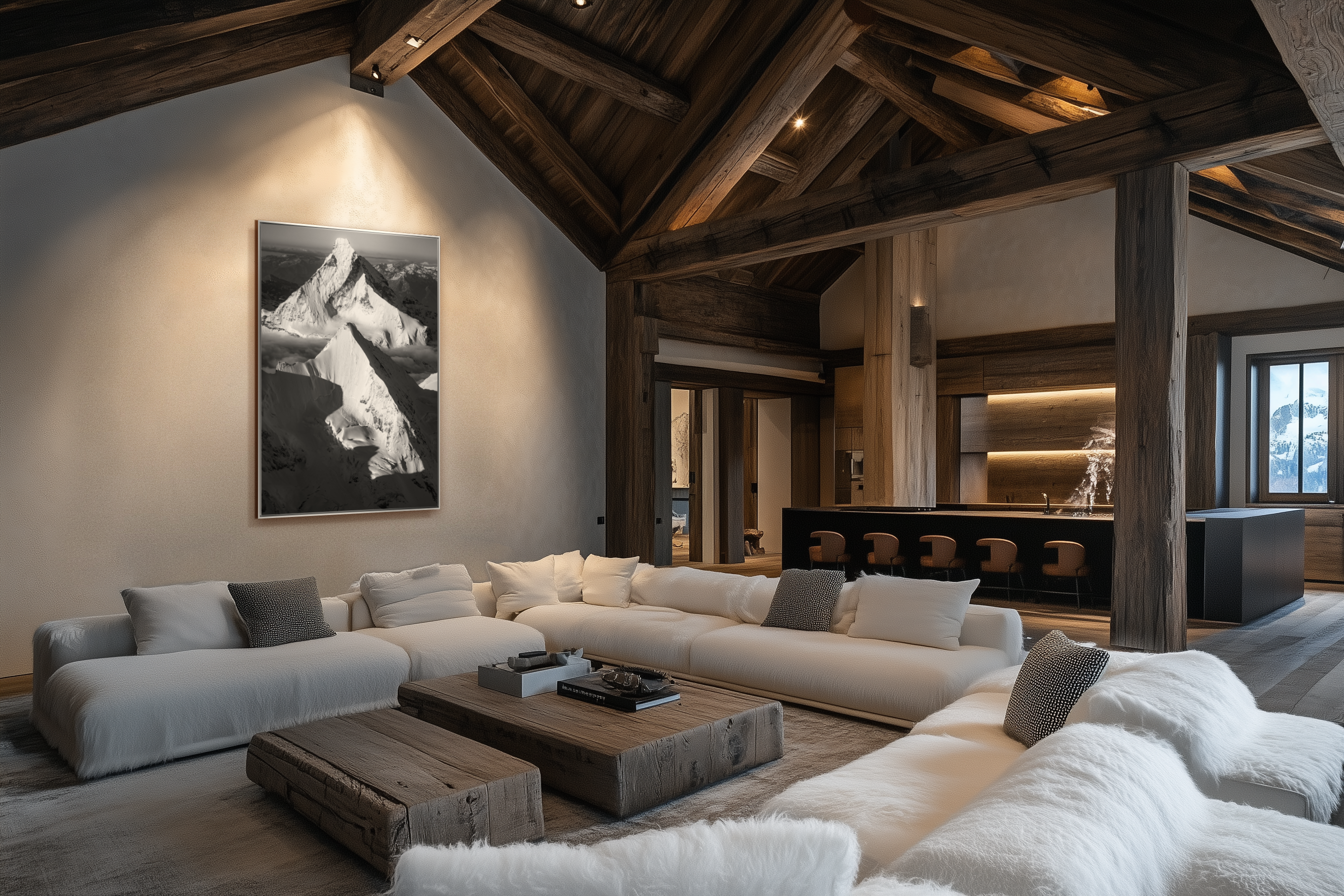 design wall decoration chalet living room - large mountain photo