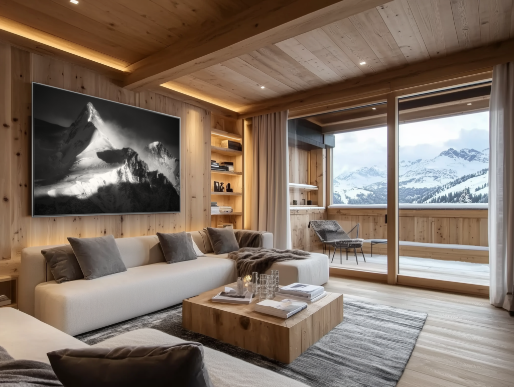 Dufourspitze - Zumsteinspitze décoration salon chalet moderne - intérieur petit chalet suisse - photo montagne noir et blanc grand format - Dufourspitze - Zumsteinspitze
