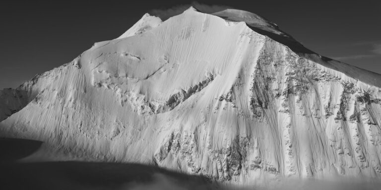 Northeast face of the Bishorn with Burnaby Point in the center, photographed after a snowstorm