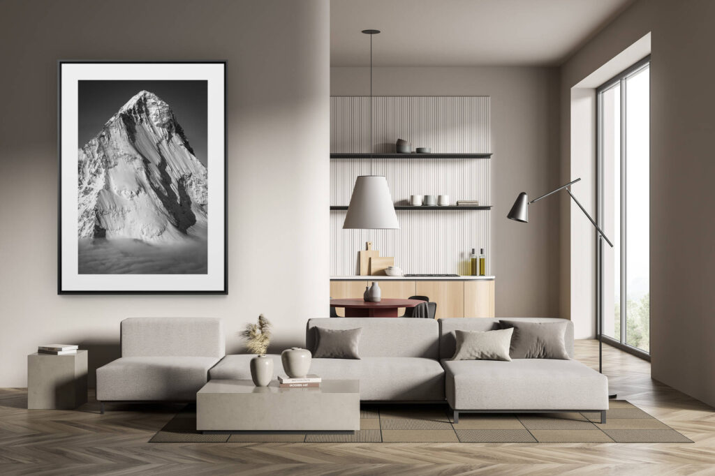 trendy decoration modern living room - black and white mountain photo large size -