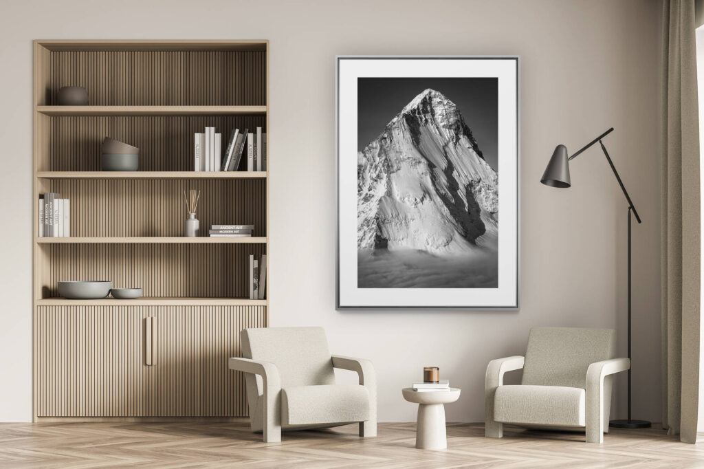 décoration murale salon - photo montagne alpes suisses noir et blanc -