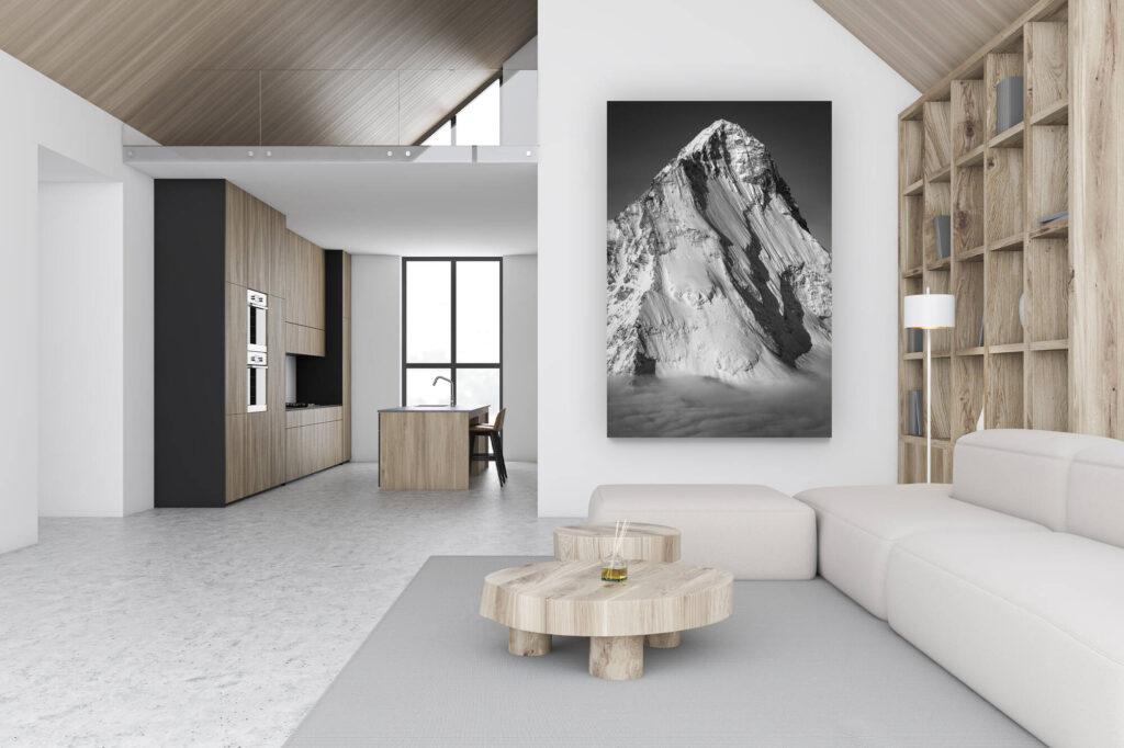 luxury swiss chalet decoration - large vertical mountain picture - design wall decoration -
