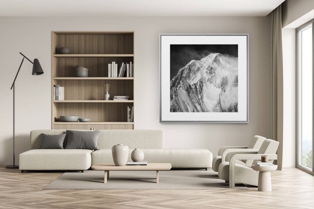 swiss chalet decoration - swiss chalet interior - large mountain picture -