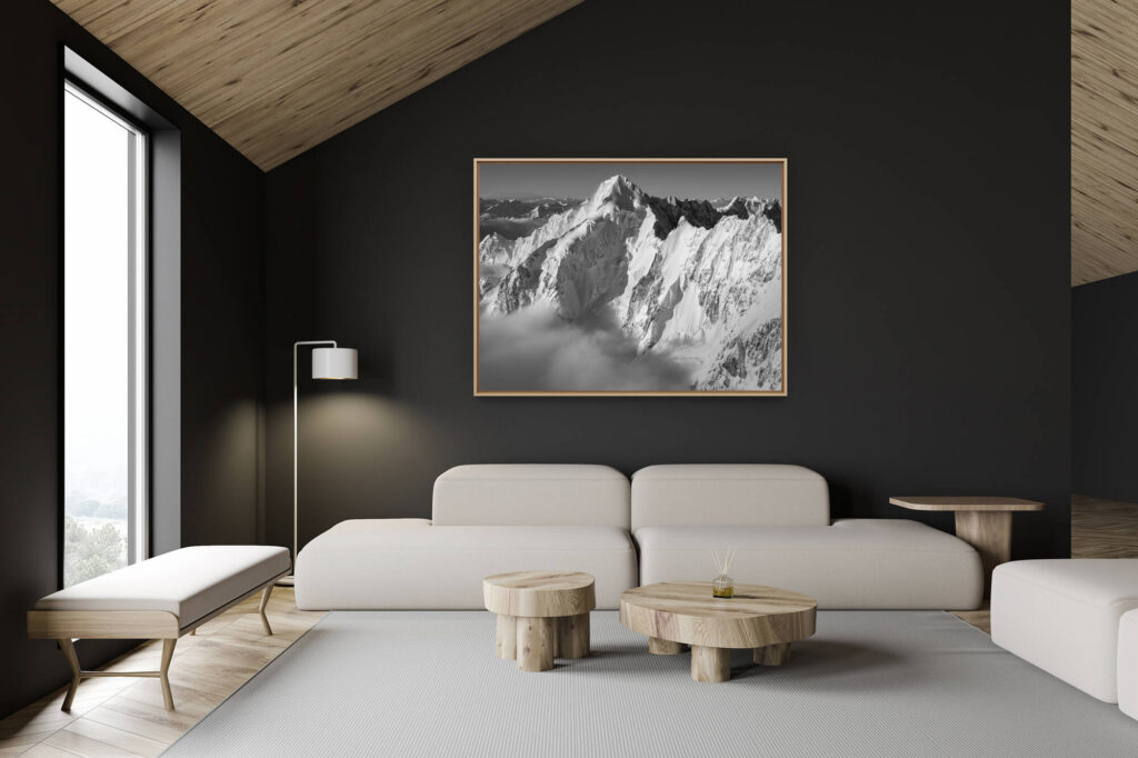 swiss chalet decoration - swiss chalet interior - large mountain picture -