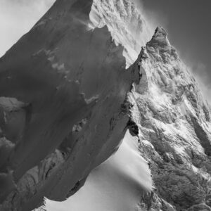 Weisshorn in the winter storm black and white photography north ridge icy west face