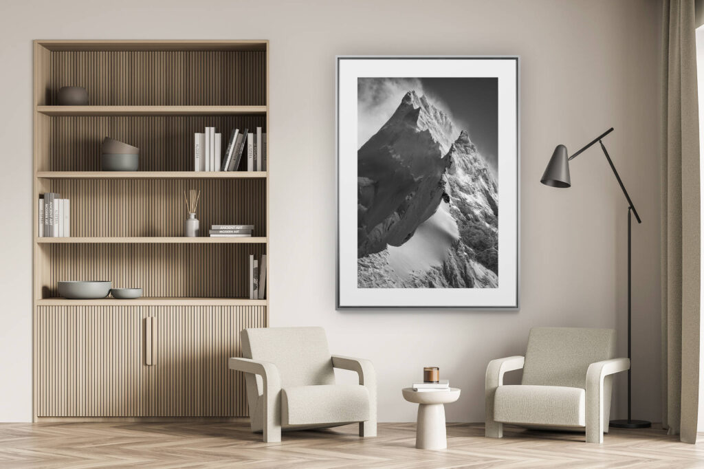 wanddekoration wohnzimmer - foto berg schweizer alpen schwarz-weiß -.