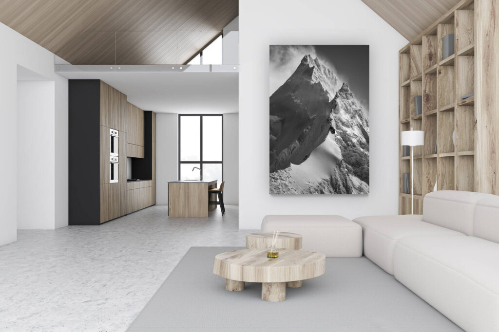 luxury swiss chalet decoration - large vertical mountain picture - design wall decoration -