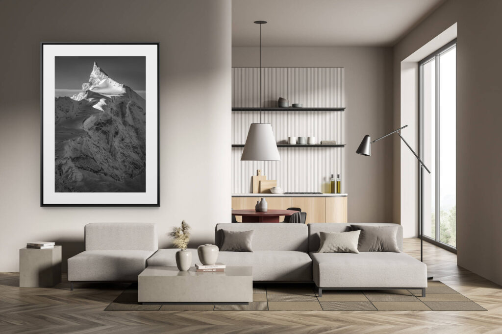 trendy decoration modern living room - black and white mountain photo large size -