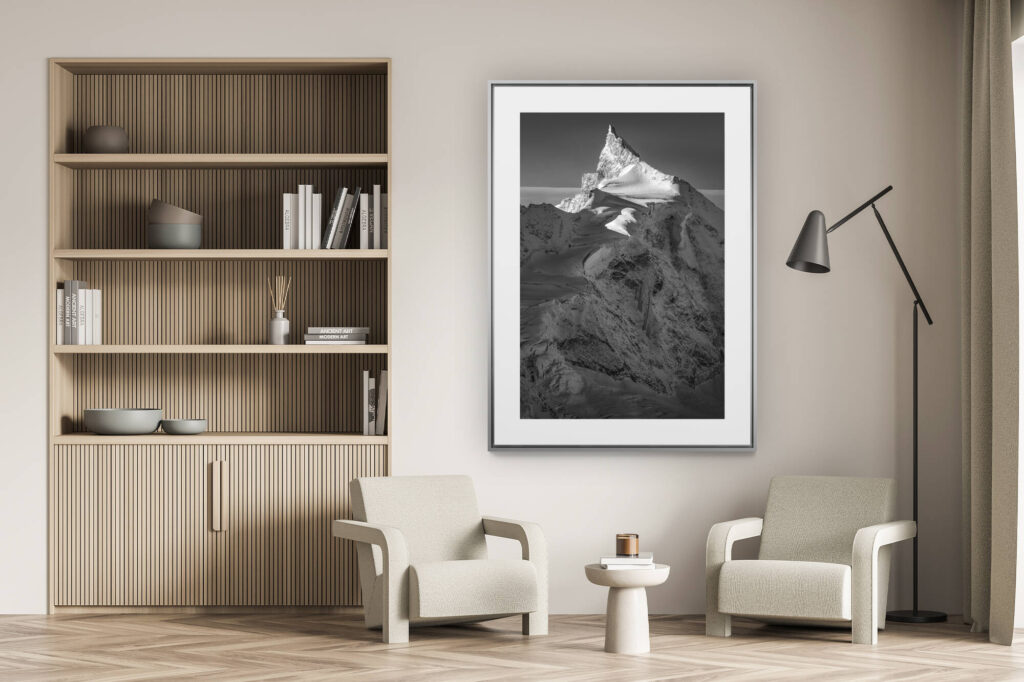 wanddekoration wohnzimmer - foto berg schweizer alpen schwarz-weiß -.