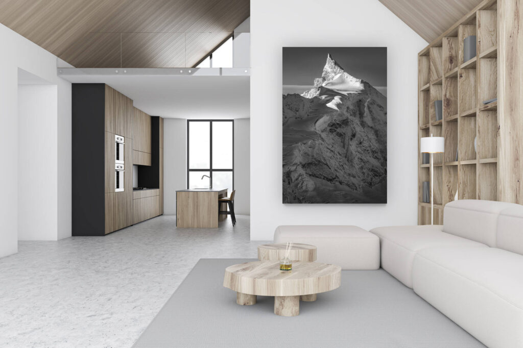 dekoration luxus chalet schweiz - bergfoto großformat vertikal - wanddekoration design - -.