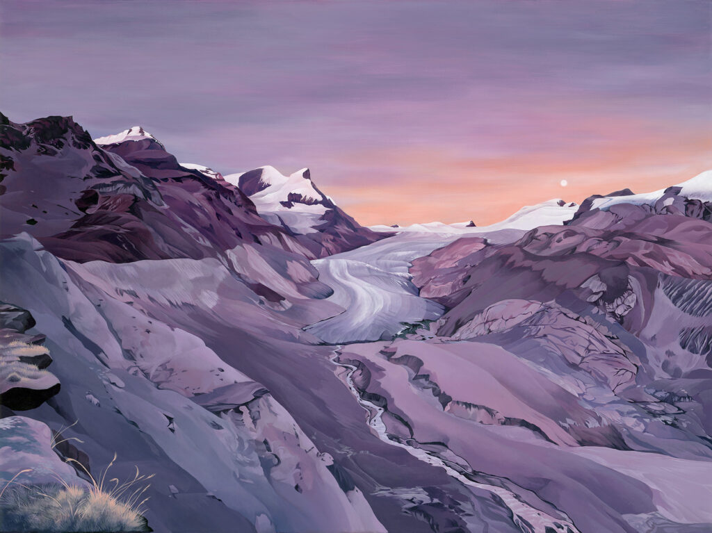 Painting of the Findelen glacier at sunset by artist Corinne Weidmann
