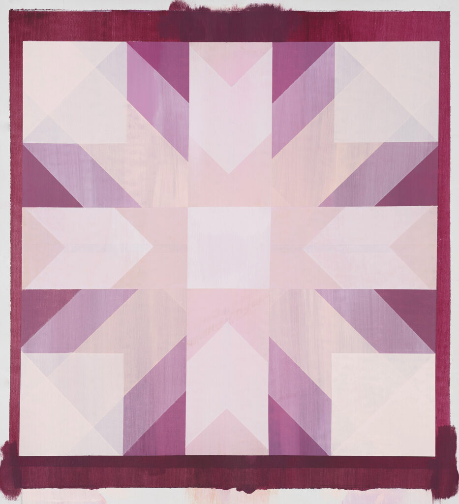 Geometric abstract work in pink and purple tones by Corinne Weidmann