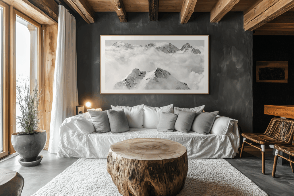 Photographie alpine Noir et blanc dans salon de chalet Bec des Rosses - Fenêtre sur la Splendeur