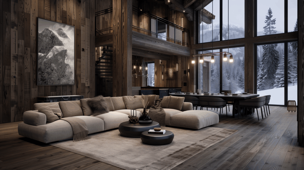 Die Raffinesse zeigt sich in den Details: offene Fensterfronten mit Blick auf die Berge, edle Materialien und schlichtes Design für einen diskreten und beruhigenden Luxus.